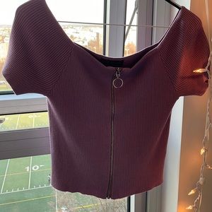 Cute zip off shoulder purple top
